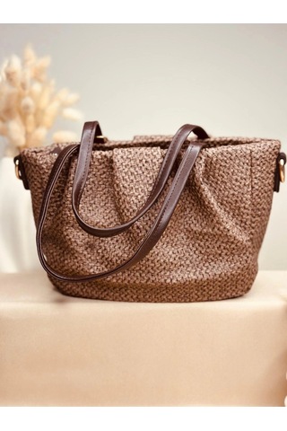 Elora Atelier Hobo Hasır Kahve Charmlı Çanta Çok Renkli
