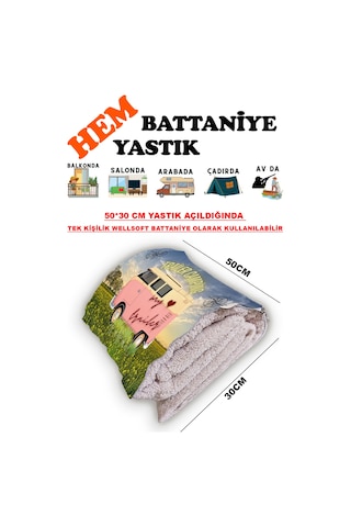 Karavan Camping-2 Baskılı Tv Battaniyeli Opsiyonel Dekoratif Hediye Yastık Battaniye 2in1 Gifts-2 Çok Renkli