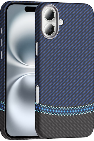 Apple Uyumlu iPhone 16 Plus Kılıf M-safe Şarj Özellikli Karbon Fiber Görünümlü Zore Gros Kapak Siyah-lacivert
