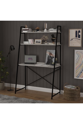 Asra Trend Metal Kitaplıklı Çalışma Masası METALKÇM01 %100 MDF Raf Üniteli Kül Gri