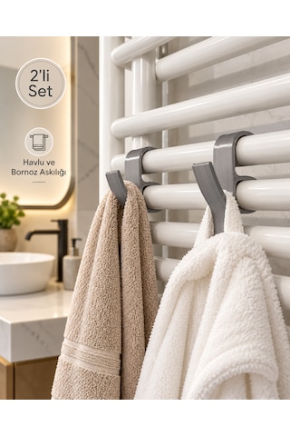 Pratik Banyo Havlupan Havlu Askılığı 2 Adet Gri