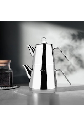 Nehir Alya Mini Küçük Boy Paslanmaz Çelik 0.80-1.90 Lt. Çaydanlık Takımı Gri