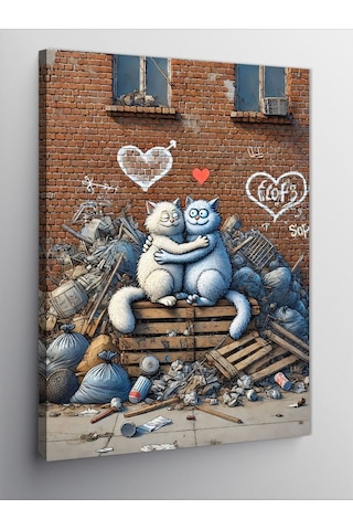 Kanvas Tablo Graffiti Kediler Ve Sokak Aşkı 100cmx140cm