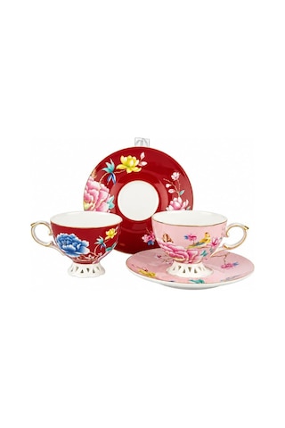 2'li Pembe Bordo Kahve Fincan Seti 90ml Butik Çok Renkli