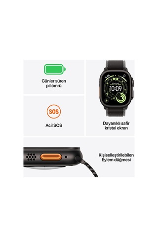 Apple Watch Ultra 3 GPS + Cellular 49 MM Natürel Titanyum Kasa Akıllı Saat (Distribütör Garantili)
