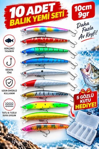 Cappadocians Minnow Suni Balık Yemi 10 Cm 9 Gr - Levrek Lüfer Palamut Turna Alabalık Spin At-çek Yapay Yem 10 Lu Kutu Hediyeli Çok Renkli
