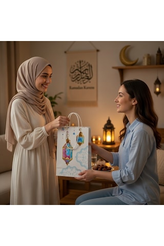 Ramazan Temalı Hediyelik Karton Çanta 26x40x8 Cm İftar Ve Dağıtım İçin