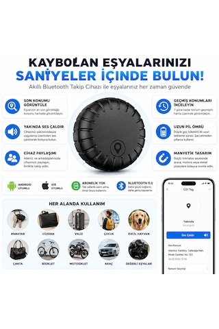 Akıllı Bluetooth Takip Cihazı Manyetik Konum Bulucu Apple iOS Android Uyumlu Anahtar Çanta Araç Evcil Hayvan Takip Tag Aboneliksiz 1