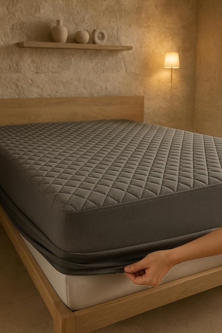 Yatak Alezi Pamuklu Kapitone Fitted Full Kenar Sıvı Geçirmez Yatak Koruyucu Gri 160 X 200 Diğer