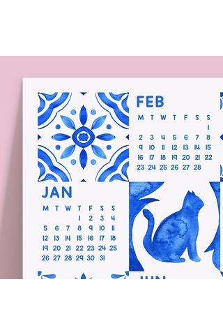 2027 Azulejo Duvar Takvimi Portekiz Mavi Karo Sanatı Suluboya Akdeniz Desenleri