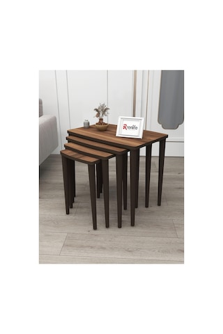 Renlife Zigon Sehpa 4'lü Zigon Mdf Zigon Ahşap Zigon Ceviz Lüx Ceviz Ceviz