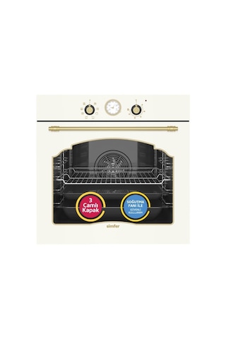 Simfer 9 Fonksiyon Retro Bej 3'lü Ankastre Set (8218 Fırın + 3326 Ocak + 8716 Davlumbaz)