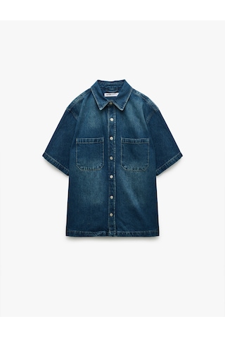 Koton Pamuklu Cepli Kısa Kollu Oversize Denim Gömlek Ceket Orta İndigo 5sam50023nd Indıgo