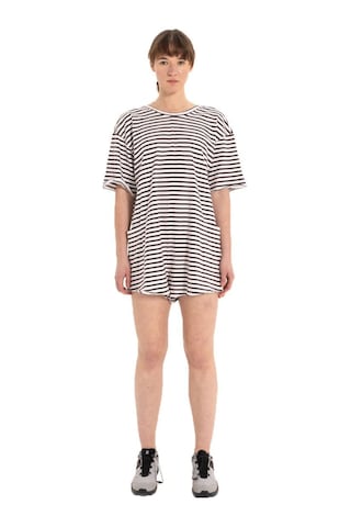 Inguz Stripe %100 Pamuk Şort Tulum Beyaz - Siyah