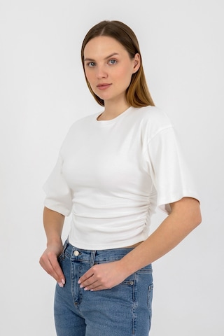 Hdm Kadın Ekru Yanları Büzgülü Kısa Kol T-shirt - H6085