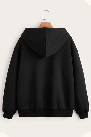 Relax&Basic Siyah Kapüşonlu Fermuarlı Sweatshirt Siyah