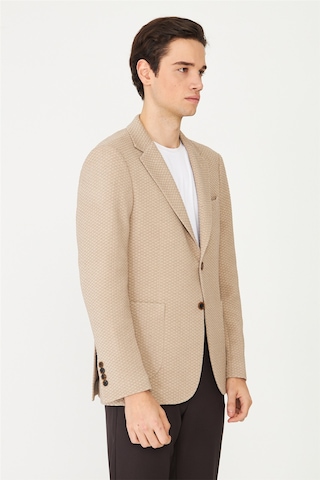 Bej Dokulu Modern Kesim Düğmeli Blazer Ceket Vizon