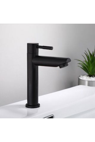 Youmex Banyo Ev Tipi Siyah Sus304 Çelik Lavabo Kranı - Tek Soğuk Su, G1/2 Erkek Konik, Yumuşak Köpürtücü, Düşük Patlama, Evde Kullanıma Uygun Siyah