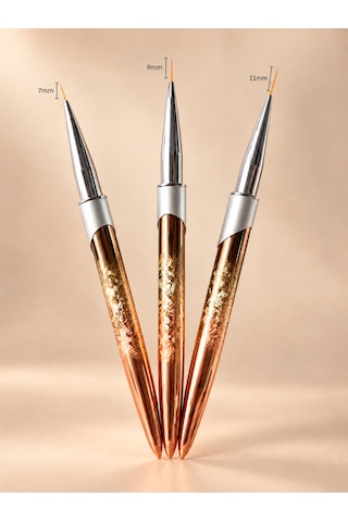 3'lü Kapaklı İnce Nail Art Detay Çizim Ve French Fırça Seti Bronz Lın-006
