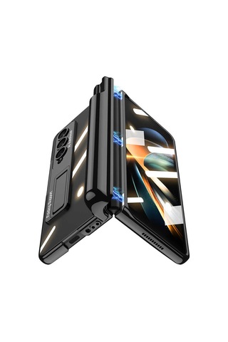 Samsung Uyumlu Galaxy Z Fold 4 Kılıf Zore Kıpta Standlı Kalem Bölmeli Kapak Siyah