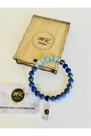 Mk Tasarım Gerçek Lapis Lazuli Mavi Kuvars Taşı Bileklik Mk.011.001 Çok Renkli