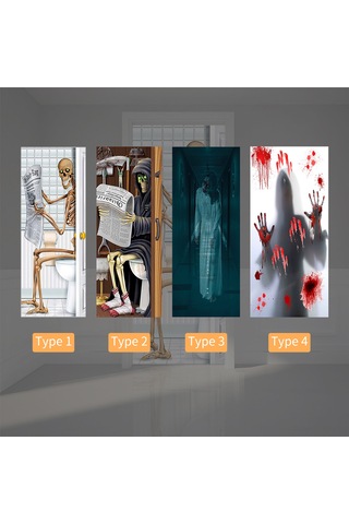 Youmex Halloween Pvc Duvar/door Stickerleri 2 Adet - Korku Atmosferi Oluşturucu, Kolay Uygulama, 200x38.5cm Toplam 77x200cm Diğer