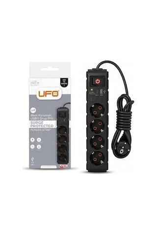 Yeni 4lü Akım Korumalı Grup Priz 1,5 Metre Bakır Kablolu, 5v 2,4a Usb Ve Type-c İle Şarj, Anahtarlı Topraklı Priz, Sürekli Koruma, 16a 250v, Max 3500w Aşırı Yük Koruması, 1,5m. Siyah Renk