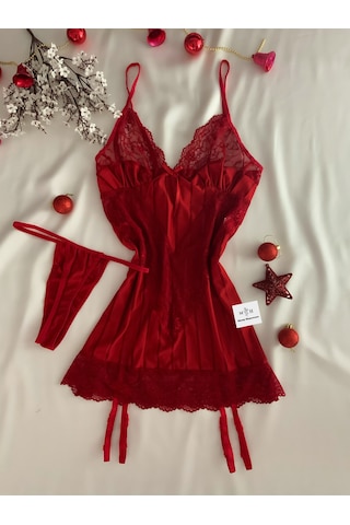 Mh Moony Homewears 2'li Cinnabon Jartiyer Gecelik Tango Seti Kırmızı Mh Moony Homewears 2'li Cinnabon Jartiyer Gecelik Tango Seti Kırmızı