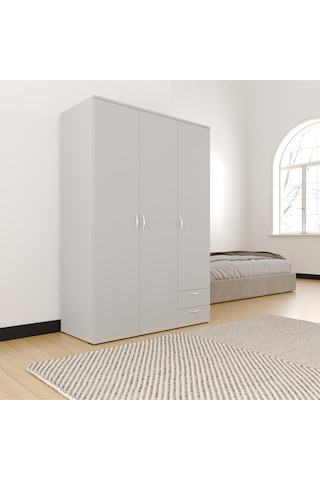 Ahşap Gardırop 120cm, Gardırop, Çok Amaçlı Dolap, 3 Kapılı Dolap, Elbise Dolabı 120x52x177cm Beyaz