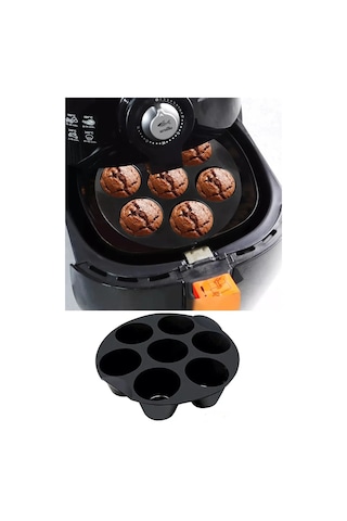 İndecor Houseware Airfryer Silikon Muffin Kek Kalıbı 7 Gözlü Hava Fritözü Kek Ve Çörek Pişirme Kalıbı Siyah Diğer