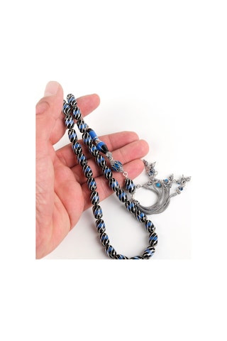 Erzurum Oltu 925ayar Gümüş Püskül Çeşmibülbül Katalin İşleme Nakkaş İmame Kapsül Kesim 7.5x12mm Tesbih - Yusuf Akansel Usta El İşi Gümüş - Siyah