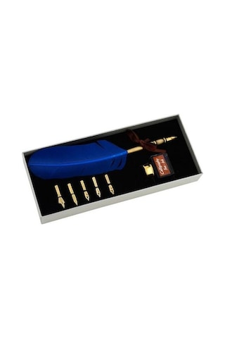 Steel Pen Kuş Tüyü Divit Kalemi Seti Mavi