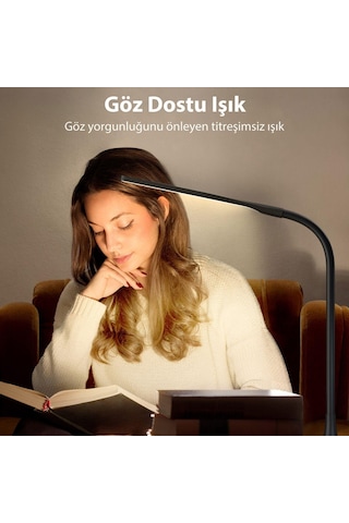 Taotronics Dokunmatik 3 Renk Işıklı Parlaklık Ayarlı Taşınabilir Esnek LED Masa Lambası Siyah