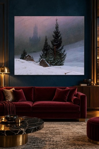 Fida Caspar David Friedrich Karlı Çamlar Ve Sisli Katedral Canvas Tablo Çok Renkli