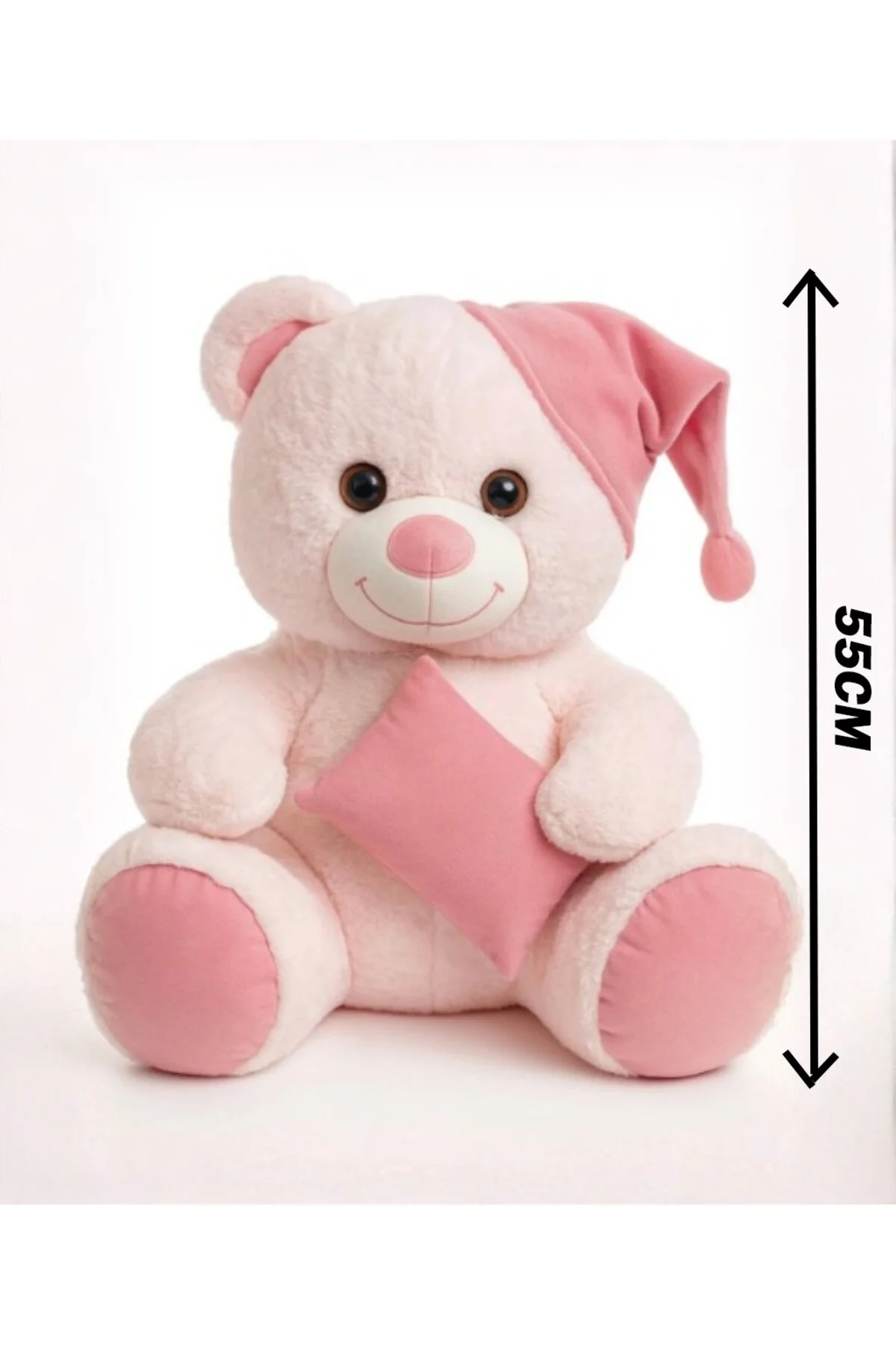 Ayıcık Şapkalı Yastıklı Ayıcık 55cm - Ayıcık & Sevimli Açık Pembe