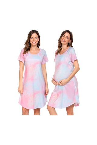 Mufunye Pembe Xxl Hamile Emzirme Elbise - Zarf Baskılı, Rahat Pijama Stili, Yumuşak Kumaş, Erken Kargo