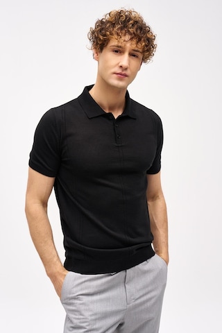 İgs Siyah Slim Fit Dar Kalıp Polo Yaka Düz Kısa Kollu Triko Tişört-16327