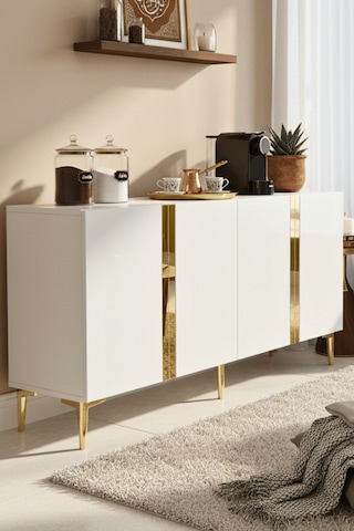 Ka1598bg Anka150 Konsol, Kahve Köşesi, Tv Sehpası Ve Dolap Beyaz - Gold 150cm