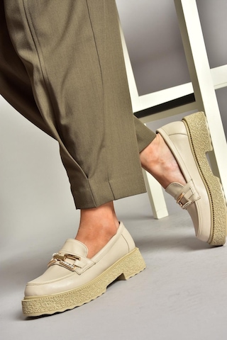 Fox Shoes T996198409 Bej Kalın Tabanlı Makosen Kadın Ayakkabı Bej-suni Deri Bej