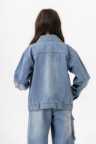 Kız Çocuk Yaka Taşlı Kot Ceket 1548 Açık Mavi