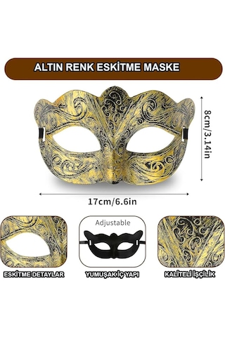 Altın Renk Eskitme Maskeli Balo Maskesi Venedik Tarzı Parti Maskesi Yetişkin