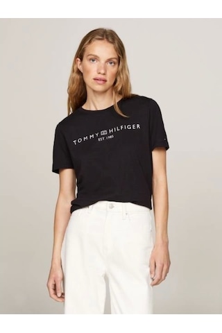 Tommy Hilfiger Reg Corp Logo C-nk Ss Kadın Siyah Badi Ww0ww40276bds Siyah
