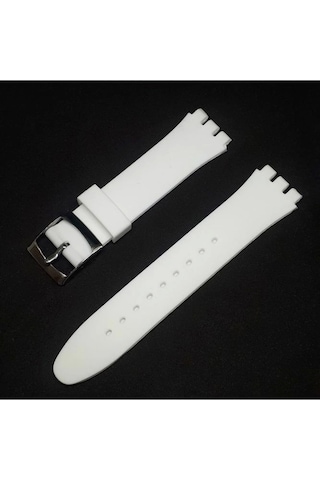 19mm Swatch Uyumlu Chrono Model Slikon Saat Kordonu - Beyaz Çok Renkli