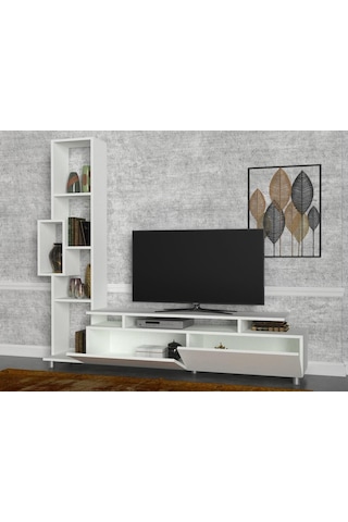 Dekorister Tulip Kitaplıklı Tv Ünitesi Beyaz