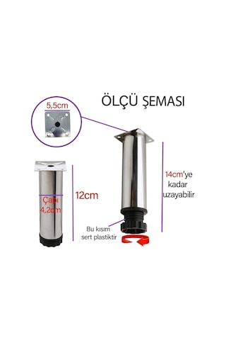 4 Adet Metal Ayarlanabilir 12 Cm Krom Destek Ayak Mobilya Kanepe Baza Koltuk Dolap Sehpa Ünite Ayağı Diğer