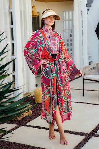 Remsa Mayo Remsa Tesettür Mayo Üzerine Tek Kaftan Kimono Pareo Pembe Rp031 Arzu Pembe