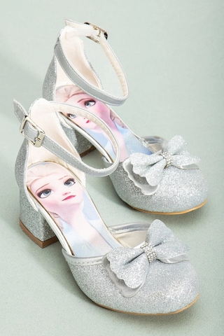 Nese Shoes Kız Çocuk Fiyonklu Prenses Topuklu Ayakkabı Gümüş