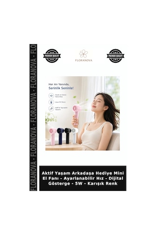 Aktif Yaşam Arkadaşa Hediye Mini El Fanı - Ayarlanabilir Hız - Dijital Gösterge - 5w - Karışık Renk