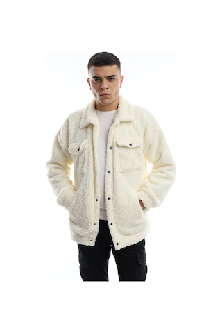 Erkek Kıvırcık Peluş Cıt Cıt Kapamalı Ceket Ekru