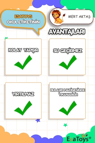 Aslan Temalı Özel İsminiz Yazılı Okul Etiketi Diğer